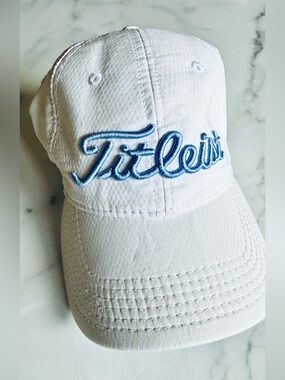Titleist Pro White Cap with Light Blue Logo - Drifit Mesh